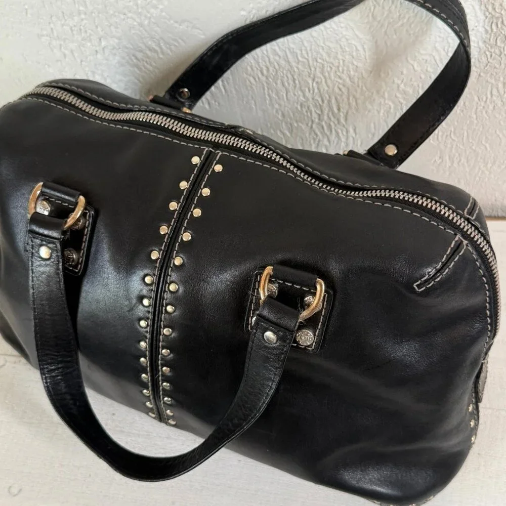 Michael Kors Astor Black Leather Satchel / Top‑Handle Bag Silver Studs